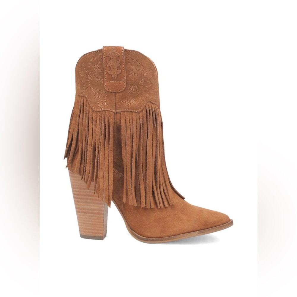 Dingo Fringe Cowboy Booties Womens 9 Camel Suede Western Embroidered Boots